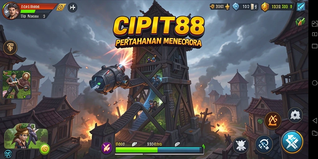 Tampilan gameplay seru dengan pertahanan menara yang strategis.