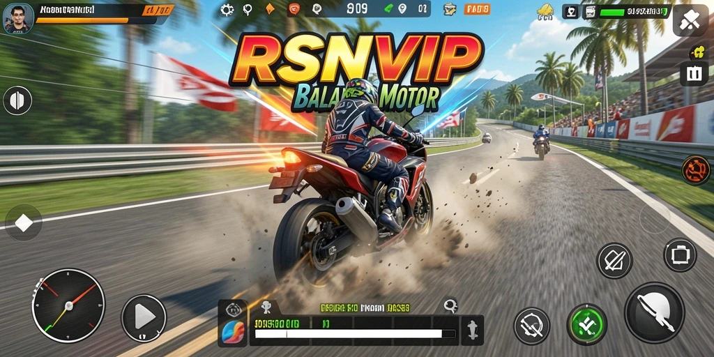 Tangkapan layar RSNVIP menunjukkan intense gameplay balapan motor.